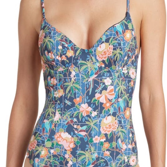 NWT ONIA Chelsea One Piece Bodysuit Swimsuit Navy Multi Jungle Mosaic - Picture 6 of 13